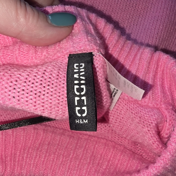 H&M Divided Disney Mickey Mouse Jacquard Knit Sweater Pink Black Crewneck - Picture 3 of 9